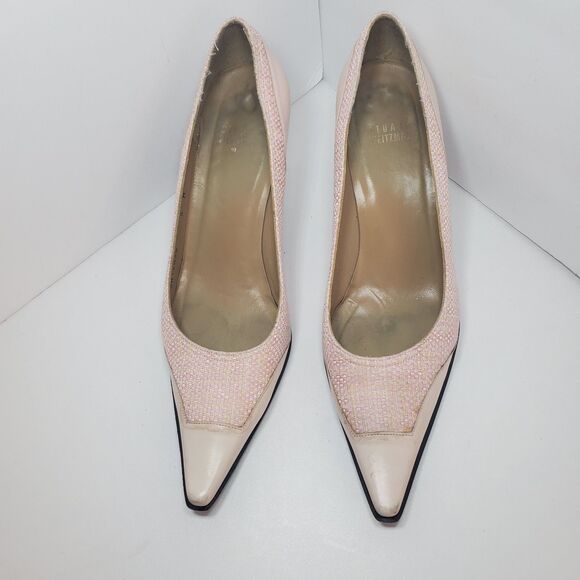 Stuart Weitzman Womens Sz 8 Pink Leather Pointed Toe Heels Plaid - Picture 3 of 9